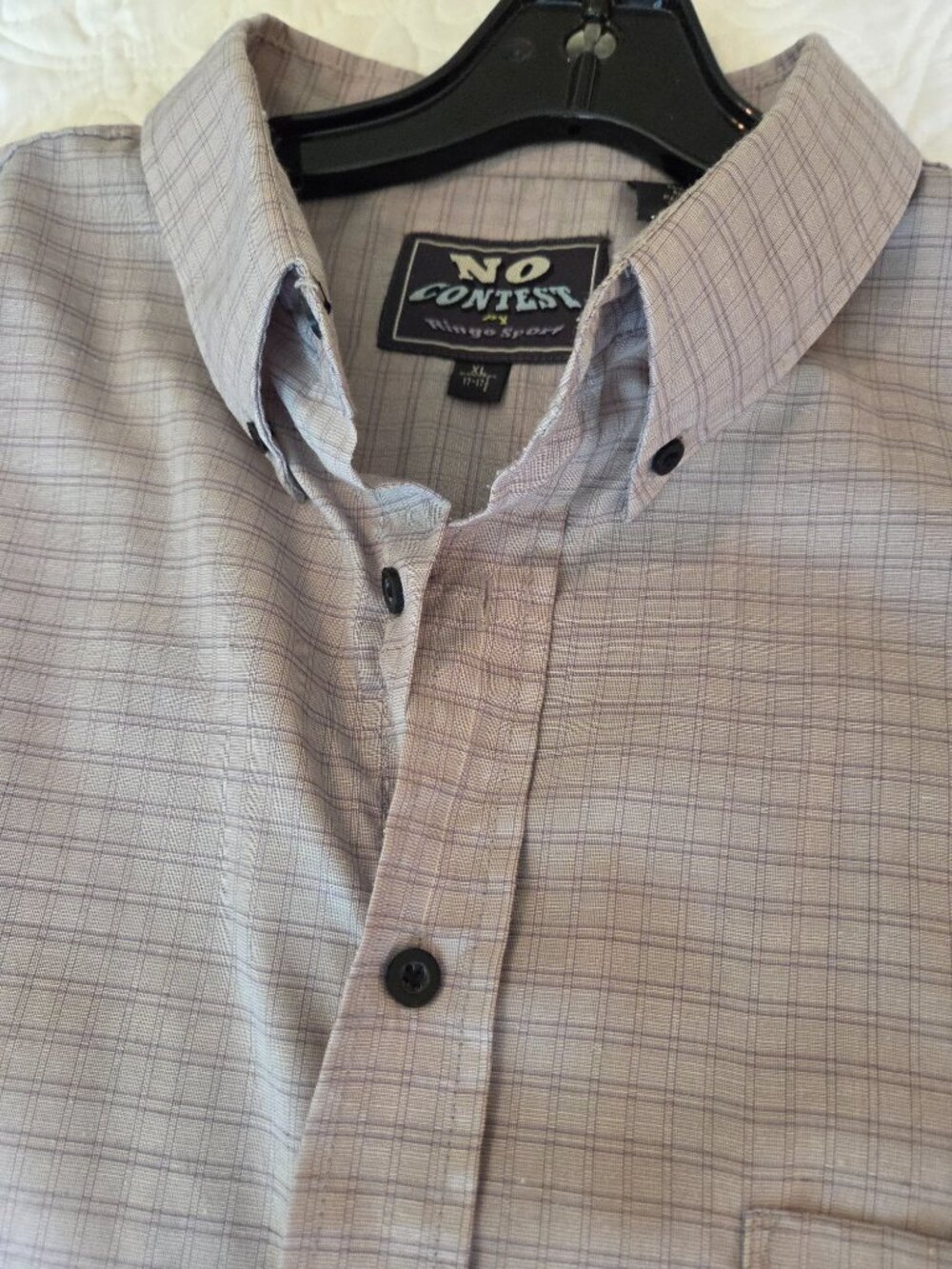 Men's XL short sleeve button down shirt grey plaid No Contest